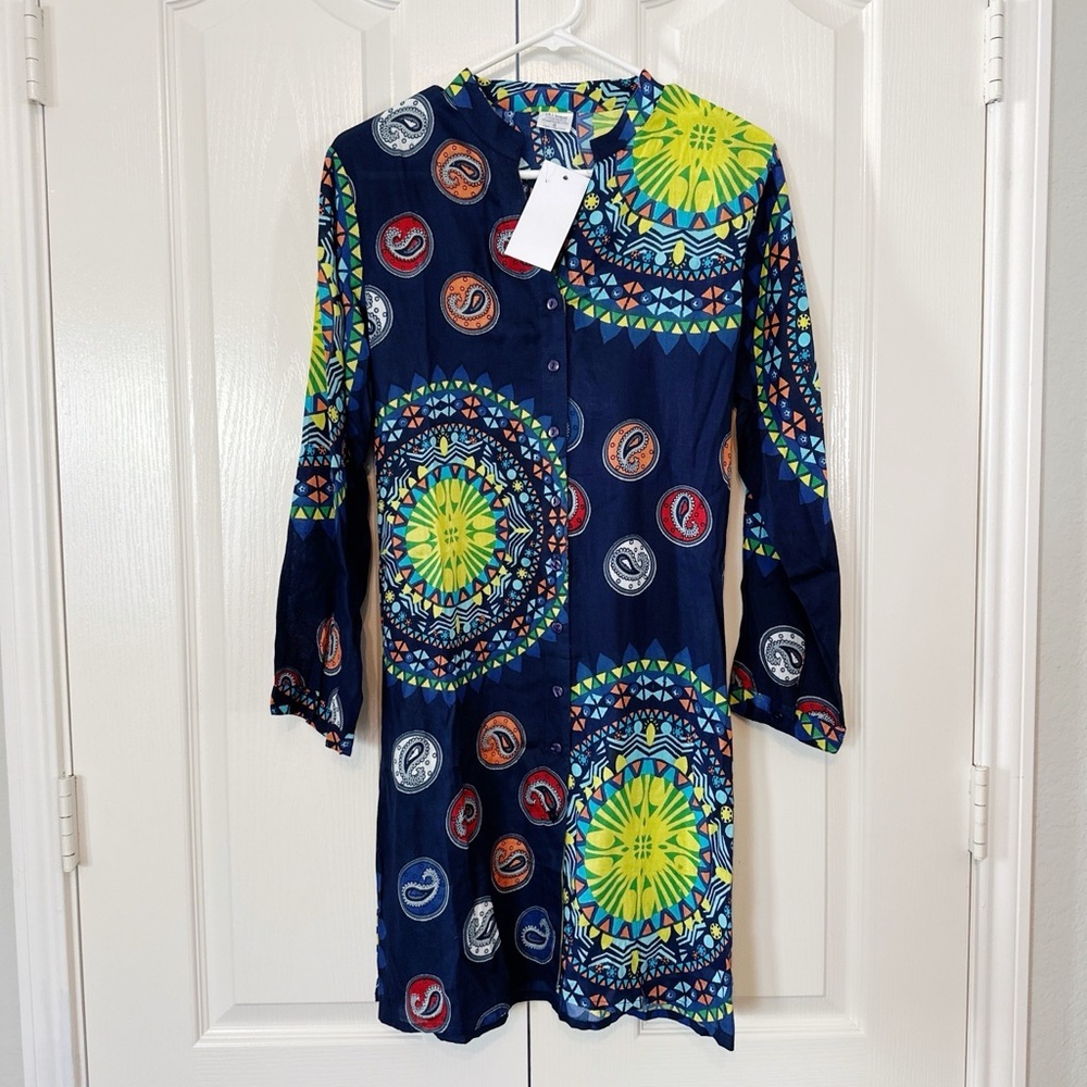 Colorful Patterned Tunic Cover-up Dress Size Large 100% Viscose - Picture 1 of 14